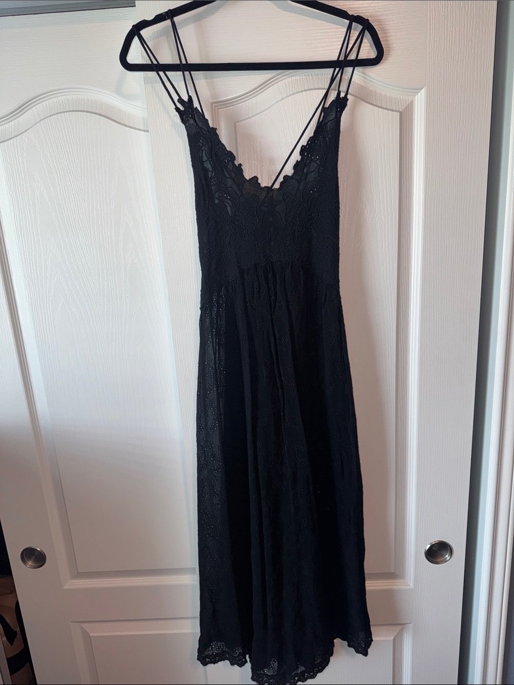 Free People Black Lace Midi Dress with Spaghetti Straps